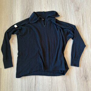 Justin Charles Black Merino Wool Quarter Zip Sweater XL